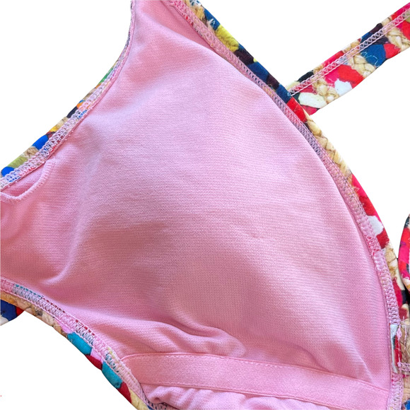 Sam Edelman Swim Medium One Piece Plunge Multicolored Raffia Print Bathing Suit - Picture 6 of 8